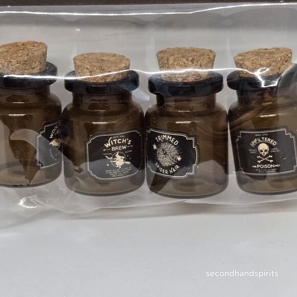 Halloween Apothecary Amber Brown Glass Potion Poison Bottles Cork & 2pks Flasks - Picture 3 of 4